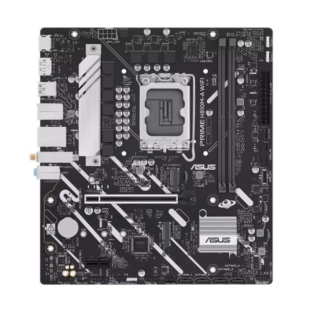 Дънна платка ASUS PRIME H810M-A WIFI, LGA1851, 2x DDR5, 2x M.2, 4x SATA 6Gb/s, Wi-Fi 6, Bluetooth v5.3, HDMI, DP, micro ATX