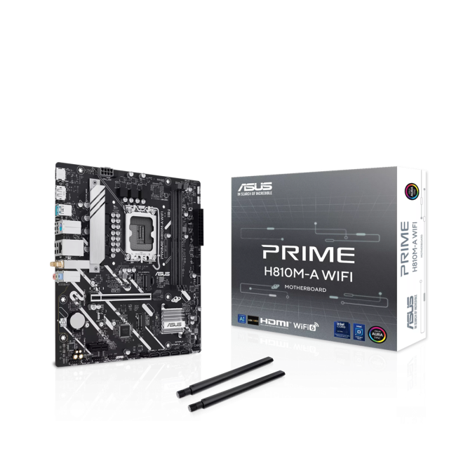 Дънна платка ASUS PRIME H810M-A WIFI, LGA1851, 2x DDR5, 2x M.2, 4x SATA 6Gb/s, Wi-Fi 6, Bluetooth v5.3, HDMI, DP, micro ATX