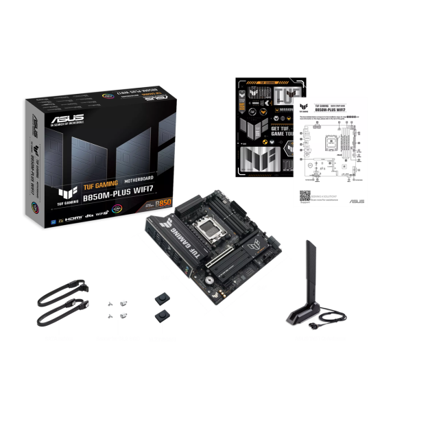 Дънна платка ASUS TUF GAMING B850M-PLUS WIFI7, AMD5, 4x DDR5, 3x M.2, 4x SATA 6Gb/s, Wi-Fi 7, Bluetooth v5.4, HDMI, DP, micro ATX