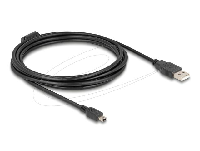 Кабел Delock USB 2.0 Type-A(м) към USB 2.0 mini-B(м), двойно екраниран, трансфер до 480 Mb/s, 3.0m,  Черен