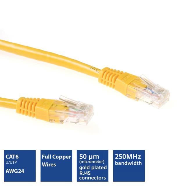 Мрежов пач кабел ACT U/UTP, CAT 6, RJ-45 - RJ-45, 5.0 m, Жълт, Булк опаковка