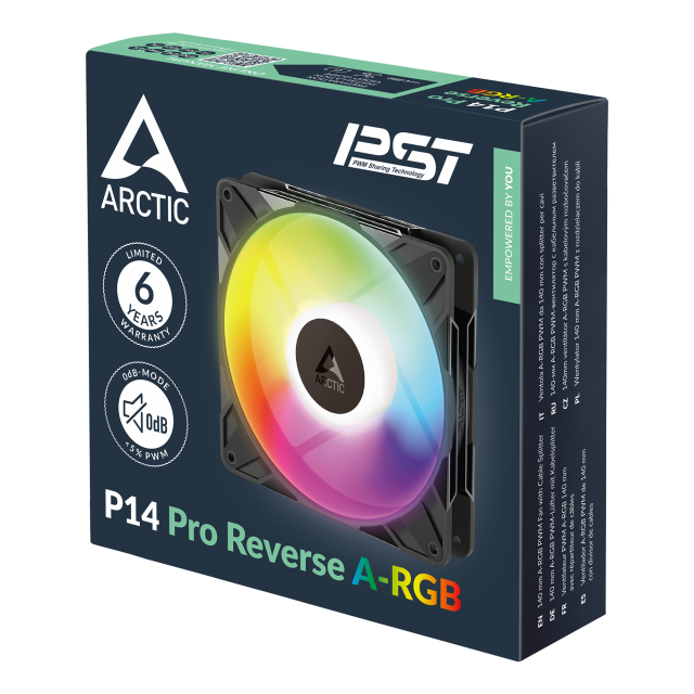 Комплект вентилатори 3-Pack ARCTIC P14 Pro Reverse A-RGB 140mm PWM, 4-Pin (PWM) / 3-Pin ARGB