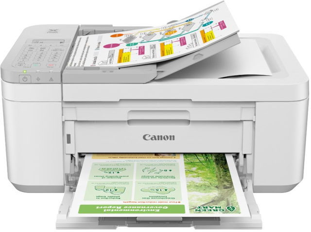 Мастилоструйно многофункционално устройство Canon PIXMA TR4756I AIO WHITE, цветен, A4, принтер/копир/скенер/факс, 4800 x 1200 dpi, до 8.8 IPM черно / 4.4 IPM цветно, Wi-Fi, USB