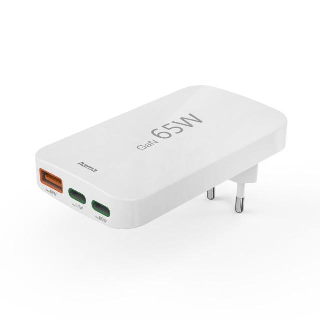 HAMA Бързо мини зарядно, 65W, 2x USB Type-C, 1x USB-A, PD