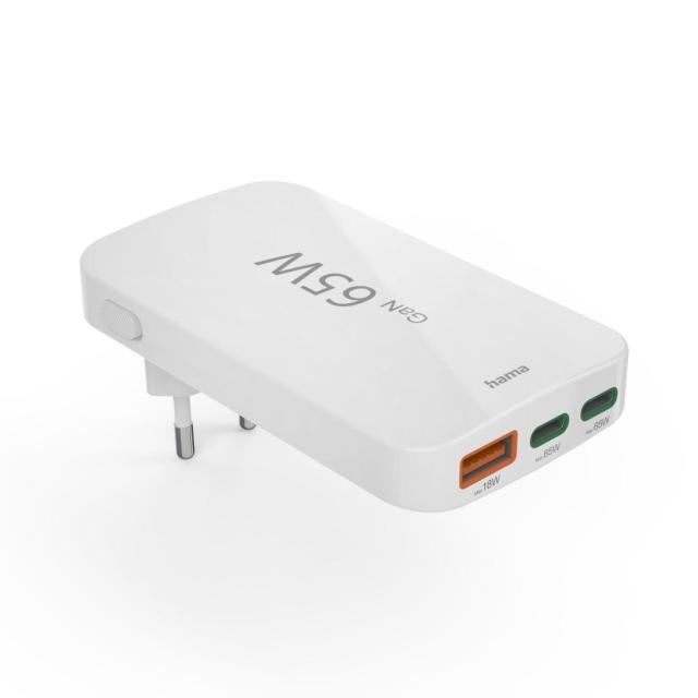 HAMA Бързо мини зарядно, 65W, 2x USB Type-C, 1x USB-A, PD