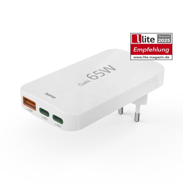 HAMA Бързо мини зарядно, 65W, 2x USB Type-C, 1x USB-A, PD