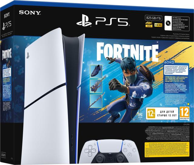 Конзола Sony PlayStation 5 Slim + Fortnite Flowering Chaos, AMD Ryzen Zen 2, 16GB GDDR6, 1TB M.2 NVMe SSD, Wi-Fi 6, Bluetooth 5.1, Gigabit Ethernet 