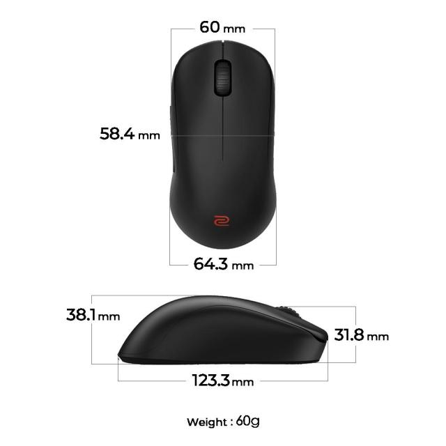 Геймърска мишка ZOWIE U2-DW 4K, Wireless, оптична, 3200 DPI, Черна