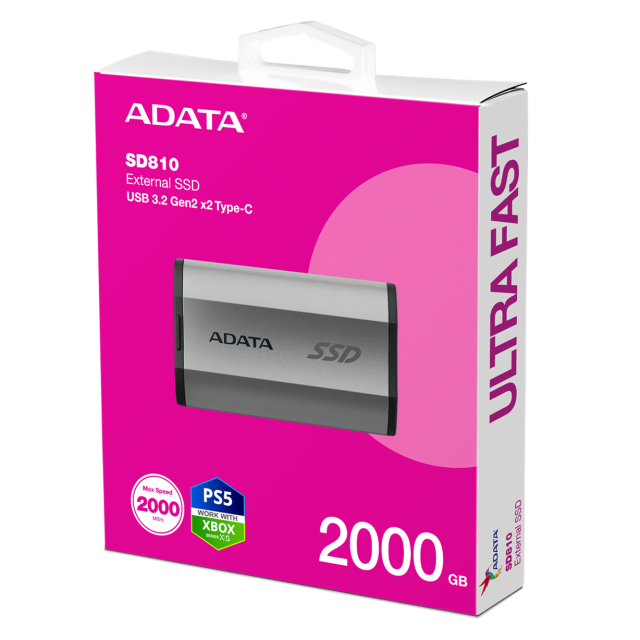 USB памет ADATA EXT SSD CD810 2000GB, USB 3.2 Gen2, SILVER GRAY