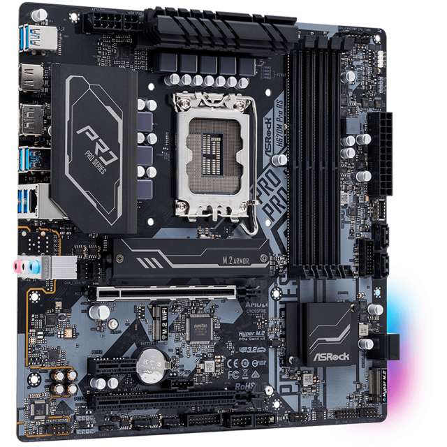 Дънна платка ASRock H670 PRO RS, LGA1700, 4x DDR4, PCI-E 4.0, 2x M.2 slot, 4x SATA 6Gb/s, HDMI, DP, ATX