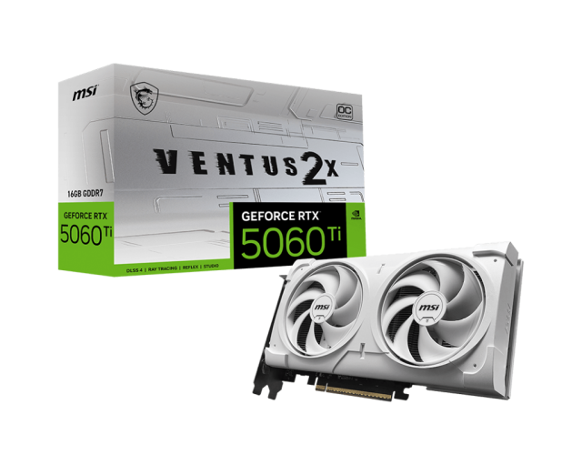 Видео карта MSI GeForce RTX 5060 Ti Ventus 2X OC Plus White, 16GB GDDR7, 128-bit, HDMI, DP