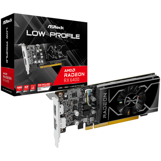 Видео карта ASROCK AMD Radeon RX 6400 Low Profile 4GB GDDR6, 64-bit, HDMI, DP
