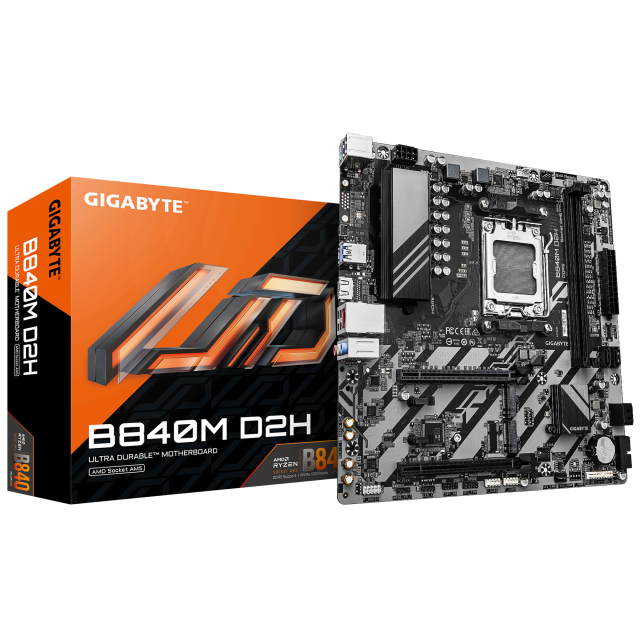 Дънна платка GIGABYTE B840M D2H, AM5, 2x DDR5, 2x M.2, 4x SATA 6Gb/s, HDMI, Micro ATX