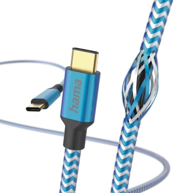 Кабел HAMA "Relfective" USB Type-C към USB Type-C, 1.5м, 480Mb/s, син