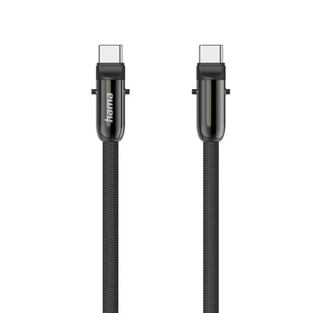 Кабел Hama за зареждане, 2 в 1 с връзка за телефон, USB Type-C към USB Type-C, 1.2 m, черен