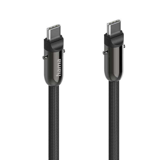 Кабел Hama за зареждане, 2 в 1 с връзка за телефон, USB Type-C към USB Type-C, 1.2 m, черен