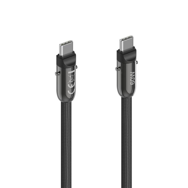 Кабел Hama за зареждане, 2 в 1 с връзка за телефон, USB Type-C към USB Type-C, 1.2 m, черен