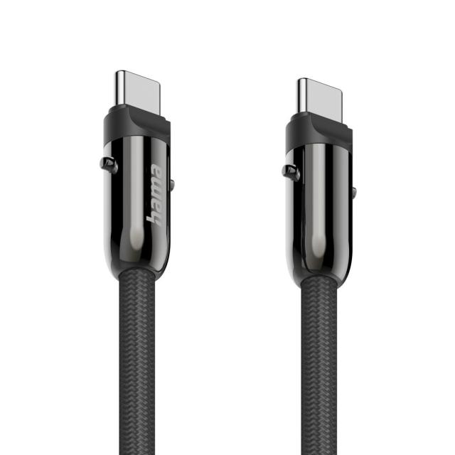 Кабел Hama за зареждане, 2 в 1 с връзка за телефон, USB Type-C към USB Type-C, 1.2 m, черен