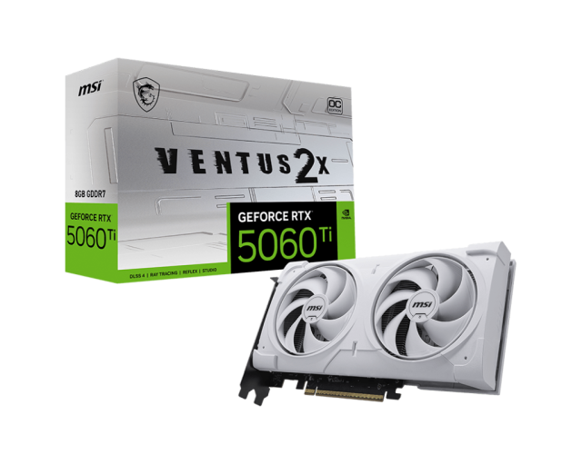 Видео карта MSI NVIDIA GeForce RTX 5060 Ti VENTUS 2X OC WHITE PLUS, 8GB GDDR7, 128-bit, HDMI, DP
