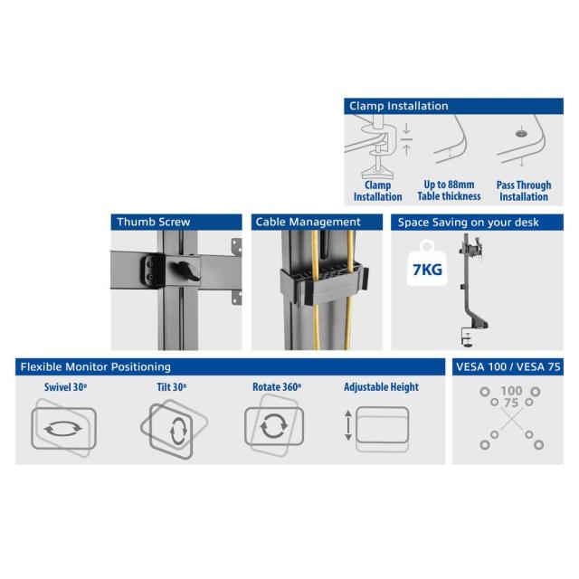 Стойка за 2 бр мониторa EWENT ACT AC8322 27" (68.6 cm) с регулиране на височината