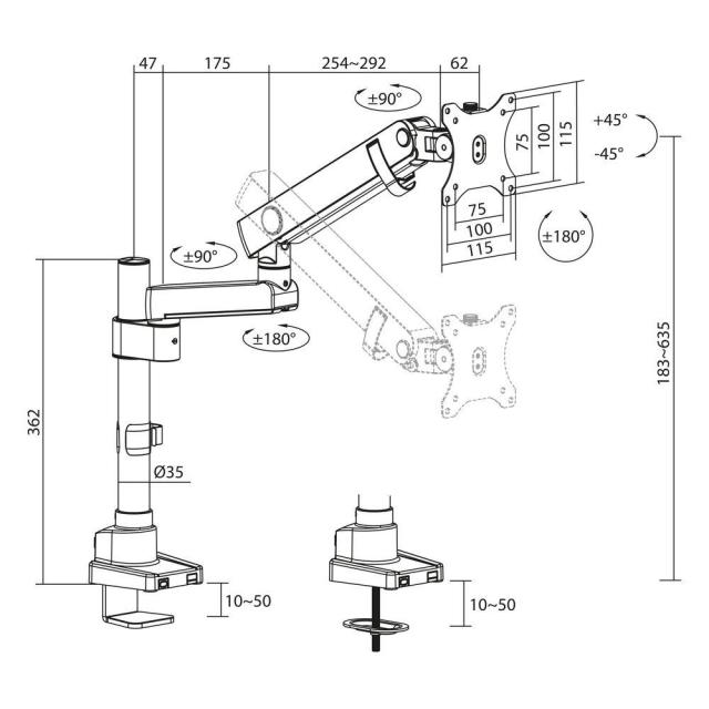 Стойка за монитор EWENT ACT AC8327, макс. 40" с едно рамо, пружинен механизъм, до 12кг