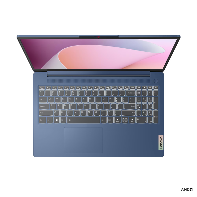 Лаптоп Lenovo IdeaPad Slim 3 15AMN8, AMD Ryzen 5 7520U 4C (2.8 / 4.3 GHz, 4MB Cache), 15.6'' (39.62 cm) FHD IPS Anti-glare Display, AMD Radeon 610M, 16GB LPDDR5, 512GB M.2 NVMe SSD, Free DOS