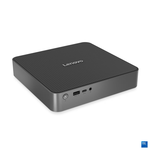 Компютър Lenovo IdeaCentre Mini 01IRH10R, Core 7 240H 16C (1.8 / 5.2 GHz, 24MB Cache), 16GB DDR5, 512GB SSD M.2 NVMe, Wi-Fi 6E + BT5.3, 1x RJ-45, Free DOS