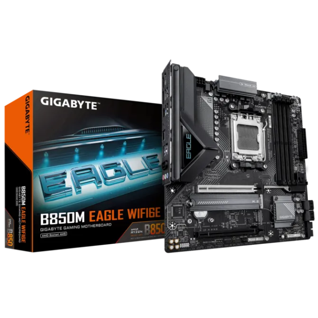 Дънна платка GIGABYTE B850M EAGLE WF6E, AM5, 4x DDR5, 2x M.2, 4x SATA 6Gb/s, WIFI 6E, Bluetooth v5.3, HDMI, DP, mATX