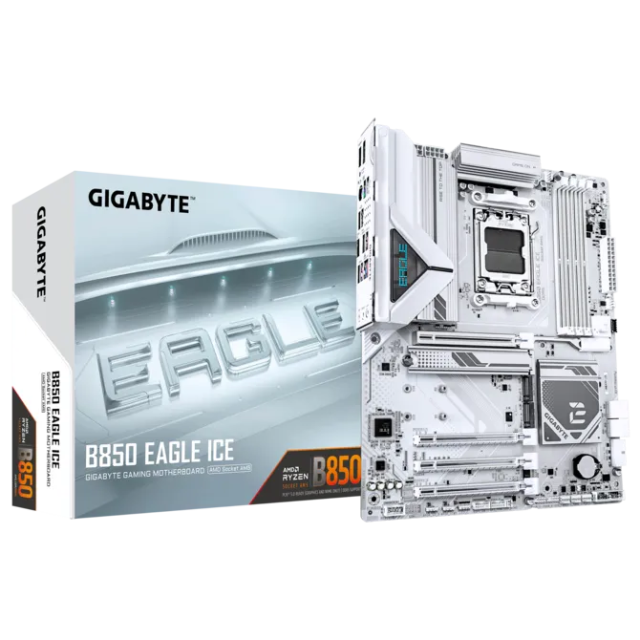 Дънна платка GIGABYTE B850 EAGLE ICE, AM5, 4x DDR5, 3 x M.2, 4 x SATA 6Gb/s, HDMI, DisplayPort, ATX