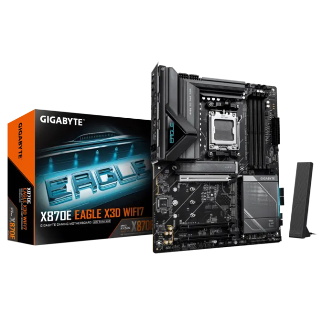Дънна платка GIGABYTE X870E EAGLE X3D WF7, AM5, 4x DDR5, 4 x M.2, 4 x SATA 6Gb/s, HDMI, ATX