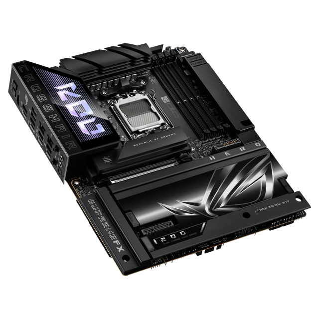Дънна платка ASUS ROG CROSSHAIR X870E-E HERO BTF WIFI, AM5, 4x DDR5, PCIe 5.0, 5 x M.2 slots, 4 x SATA 6Gb/s, 2x 1 x Ethernet, HDMI, ATX