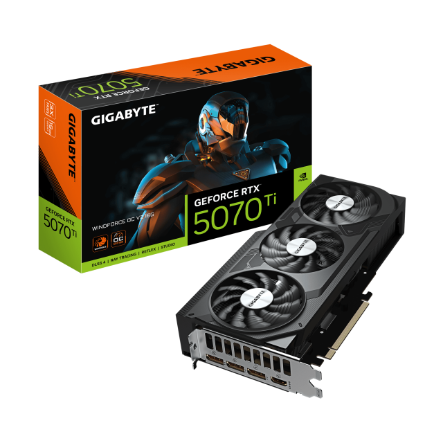 Видео карта GIGABYTE RTX 5070 TI WINDFORCE OC V2 16GB GDDR7, 256-bit, HDMI, DisplayPort