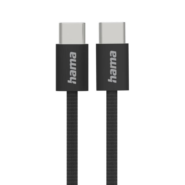 Кабел HAMA за зареждане "Fabric", USB Type-C(м) към USB Type-C(м), 1 m, Nylon, черен