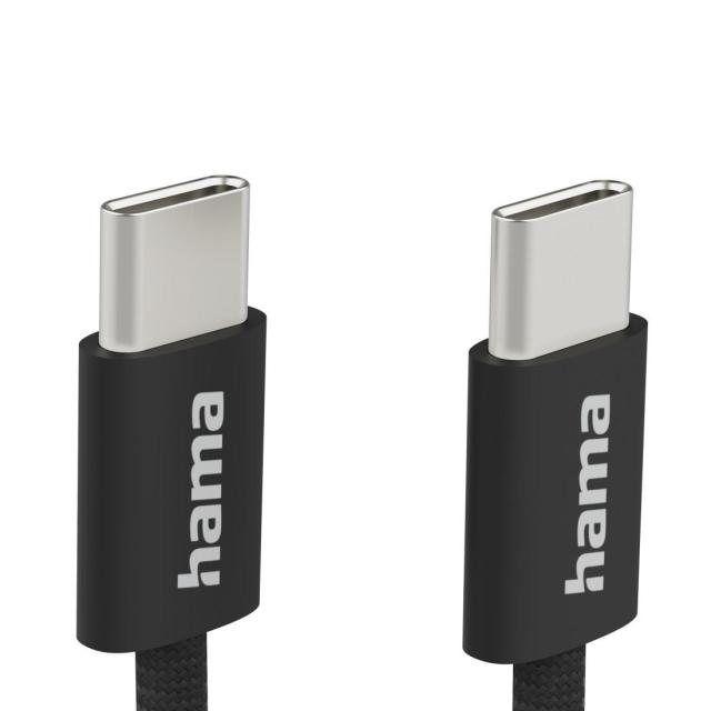 Кабел HAMA за зареждане "Fabric", USB Type-C(м) към USB Type-C(м), 1 m, Nylon, черен