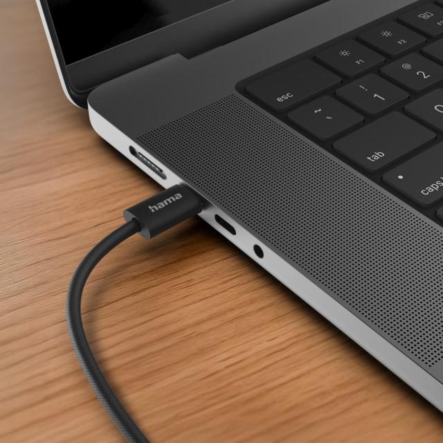 Кабел HAMA за зареждане "Fabric", USB Type-C(м) към USB Type-C(м), 1 m, Nylon, черен