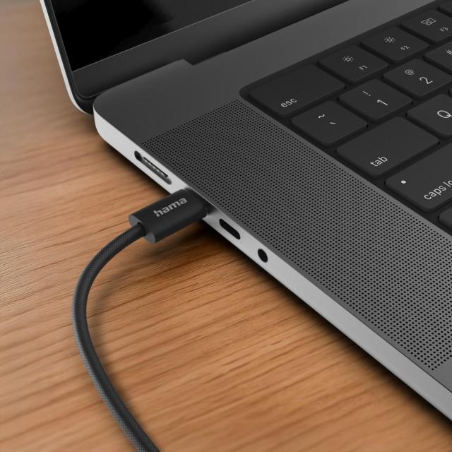 Кабел HAMA за зареждане "Fabric", USB Type-C(м) към USB Type-C(м), 1 m, Nylon, черен
