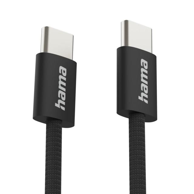 Кабел HAMA за зареждане "Fabric", USB Type-C(м) към USB Type-C(м), 1 m, Nylon, черен