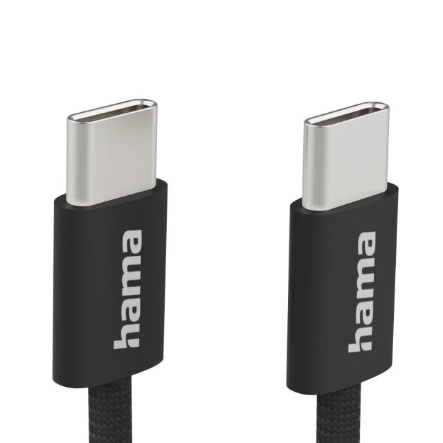 Кабел HAMA за зареждане "Fabric", USB Type-C(м) към USB Type-C(м), 1 m, Nylon, черен