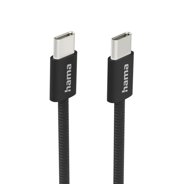 Кабел HAMA за зареждане "Fabric", USB Type-C(м) към USB Type-C(м), 1 m, Nylon, черен