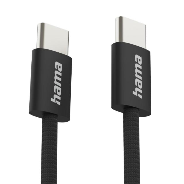 Кабел HAMA за зареждане "Fabric", USB Type-C(м) към USB Type-C(м), 1 m, Nylon, черен