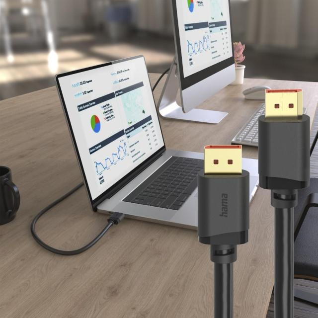 Кабел HAMA DisplayPort(м) към DisplayPort(м) 2.1, Ultra-HD 16K, 80 Gbit/s, 2 m