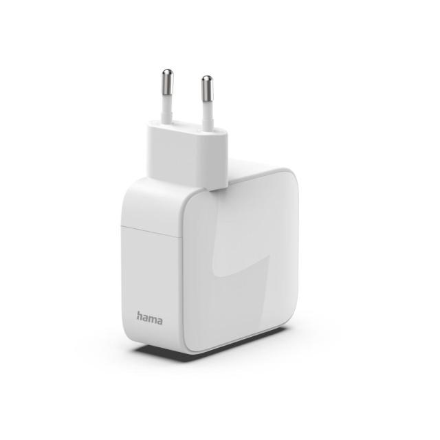 HAMA Бързо зарядно, 65W, GaN, 2x USB-C, с разтегателен кабел 0.7м.