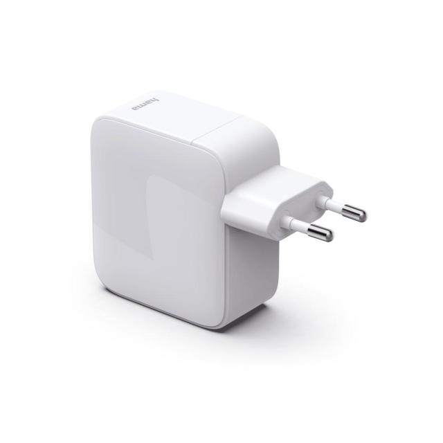 HAMA Бързо зарядно, 30 W, GaN, 2x USB-C, с разтегателен кабел 0.7м, бял