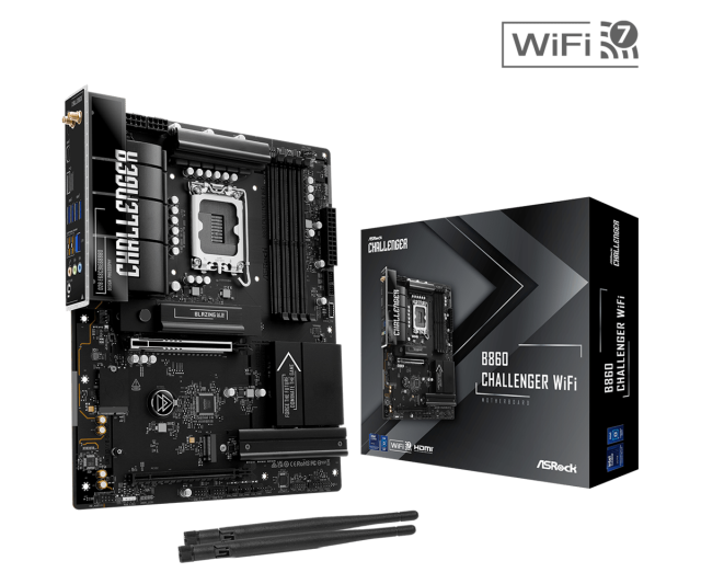 Дънна платка ASRock B860 Challenger WIFI 7, LGA1851, 4 x DDR5, 3 x M.2 NVMe, 4 x SATA 6Gb/s, HDMI, ATX