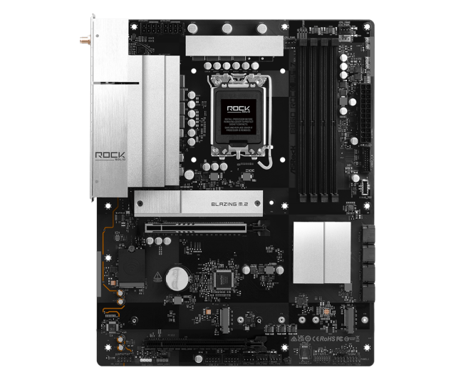 Дънна платка ASRock B860 Rock WIFI 7, LGA1851, 4 x DDR5, 3 x M.2 NVMe, 4 x SATA 6Gb/s, HDMI, ATX
