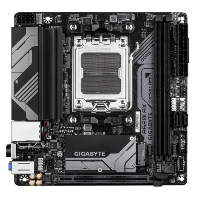Дънна платка GIGABYTE A620I AX, AM5, 2x DDR5, 2x M2, 2x SATA 6Gb/s, Wi-Fi 6E_BT5.3, HDMi, DP, Mini-ITX