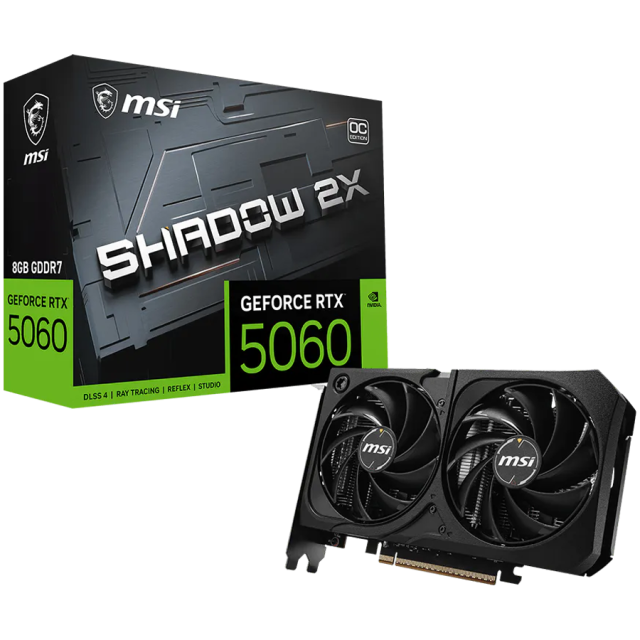 Видео карта MSI nVIDIA GeForce RTX 5060 SHADOW 2X OC MAX, 8GB GDDR7, 128-bit, HDMI, 3x DP