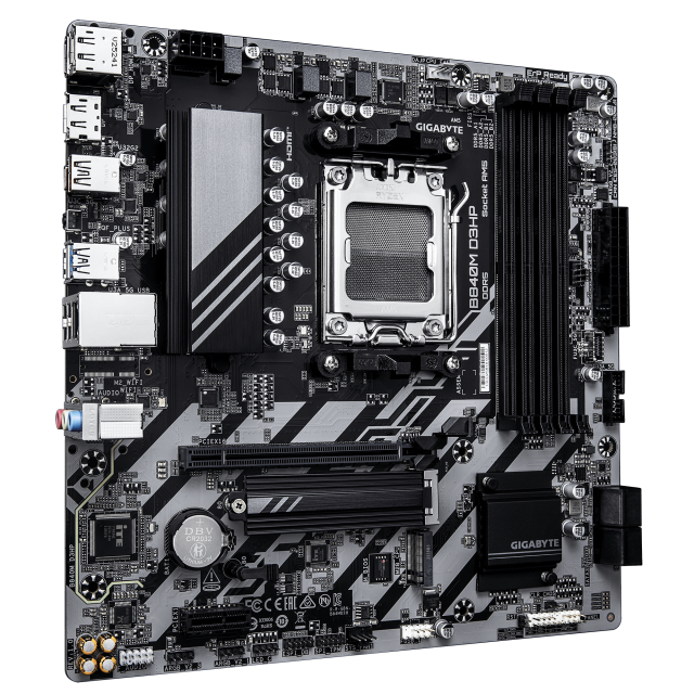 Дънна платка GIGABYTE B840M D3HP, AM5, 4x DDR5, 2x M.2 Socket 3, 4x SATA 6Gb/s,  1x HDMI, 2x DisplayPorts, Micro ATX