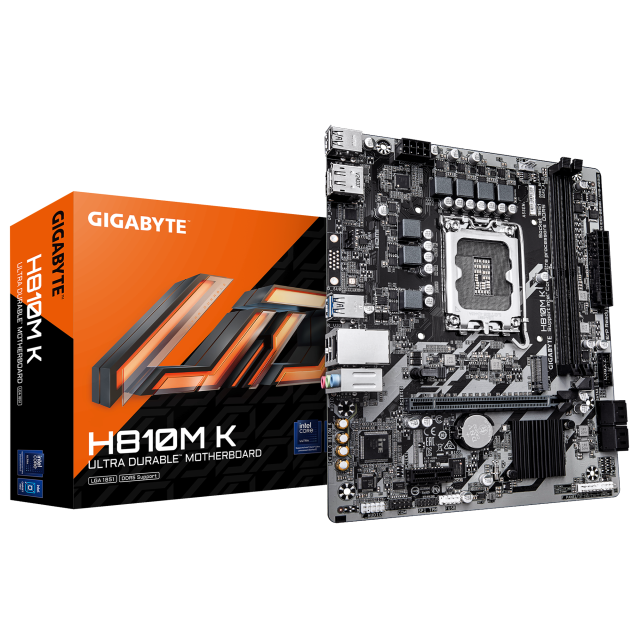 Дънна платка GIGABYTE H810M K, LGA1851, 2x DDR5, 1x M.2,  4x SATA, 1x HDMI, 1x DisplayPort, Micro ATX