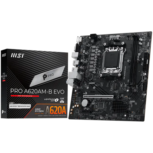 Дънна платка MSI PRO A620AM-B EVO, AM5, 2x DDR4, 1x M.2, 2x SATA 6Gb/s, HDMI, VGA,  Micro ATX